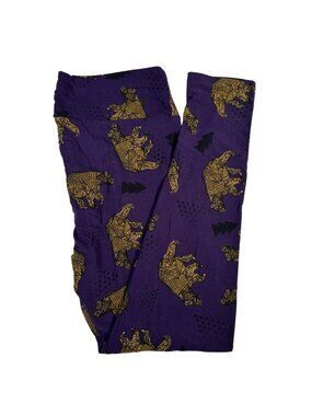 LuLaRoe Purple Gold Brown Bear Origami Black Trees Original Leggings One Size OS